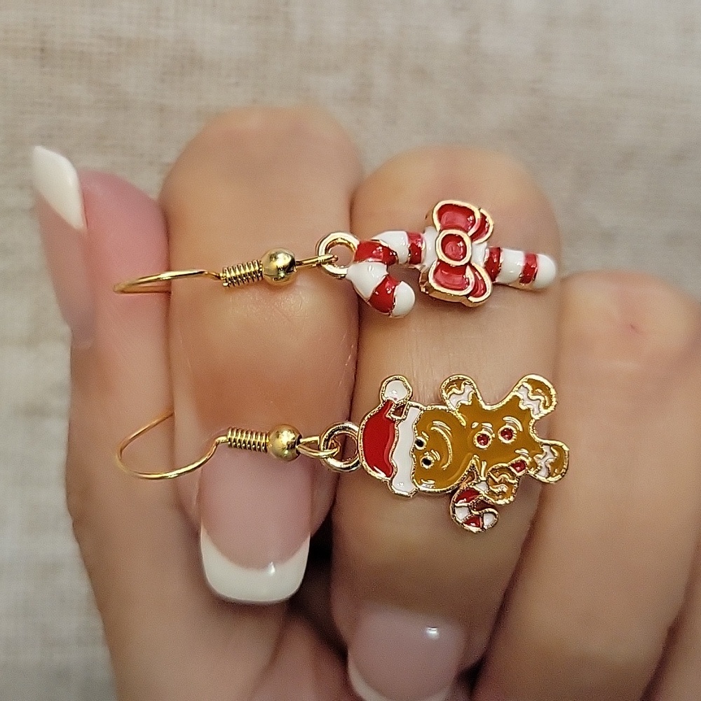 Candy Cane and Gingerbread Christmas Earrings